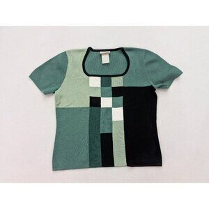 Designers Originals Women's Sweater Size L Green Colorblock Short Sleeve